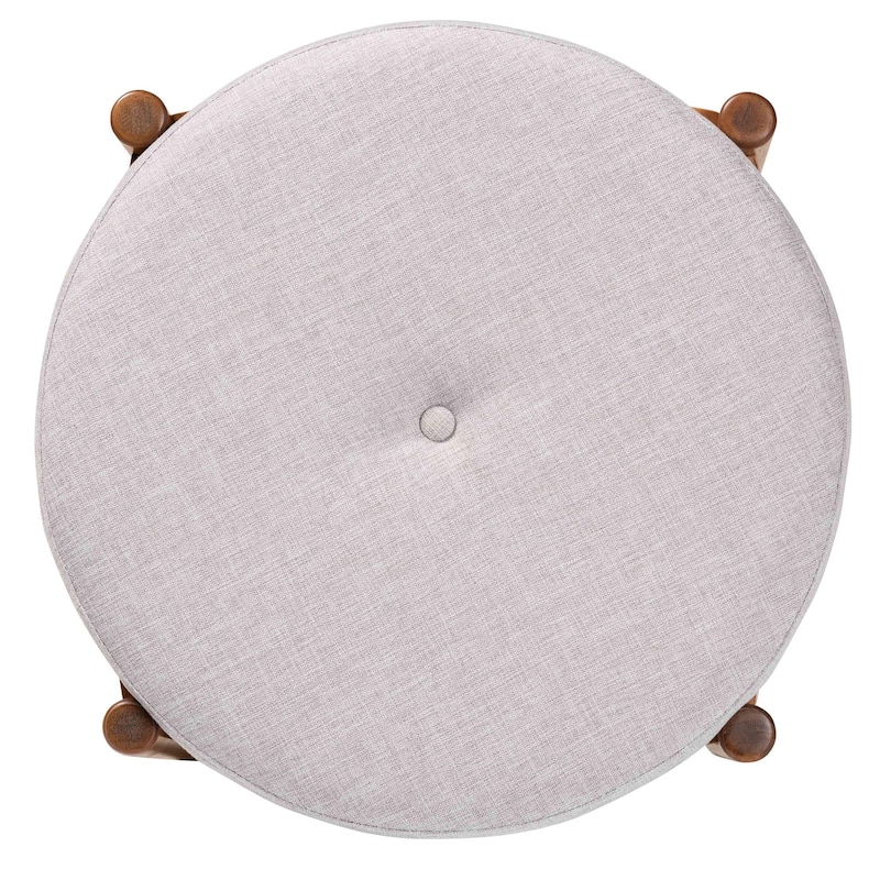 Iliana Japandi Dark Grey Fabric and Walnut Brown Finished Wood Ottoman Footstool