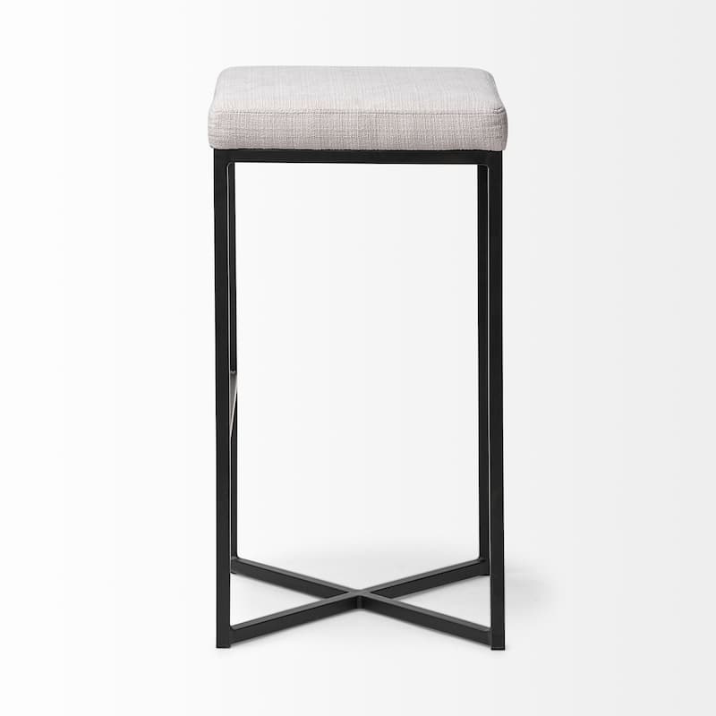 Frodo White Fabric Seat with Black Iron Frame Bar Stool