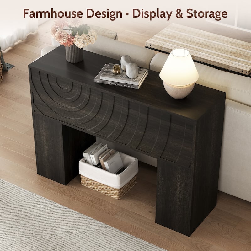 Rossetta Farmhouse Carved Design Console Table with Water Ripple Pattern Detail