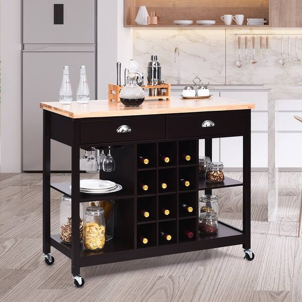 Shop Costway Rolling Kitchen Island Bar Storage Serving Cart With