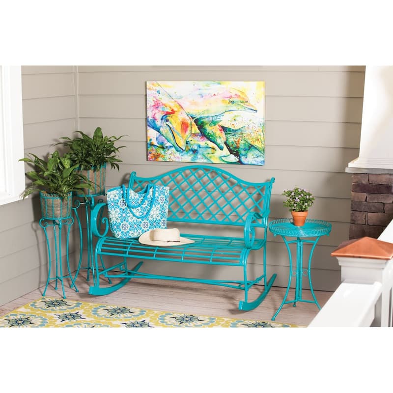 45 in. Powder Coat Indoor/Outdoor Turquoise Metal Outdoor Rocker - 45.25x39x33.5