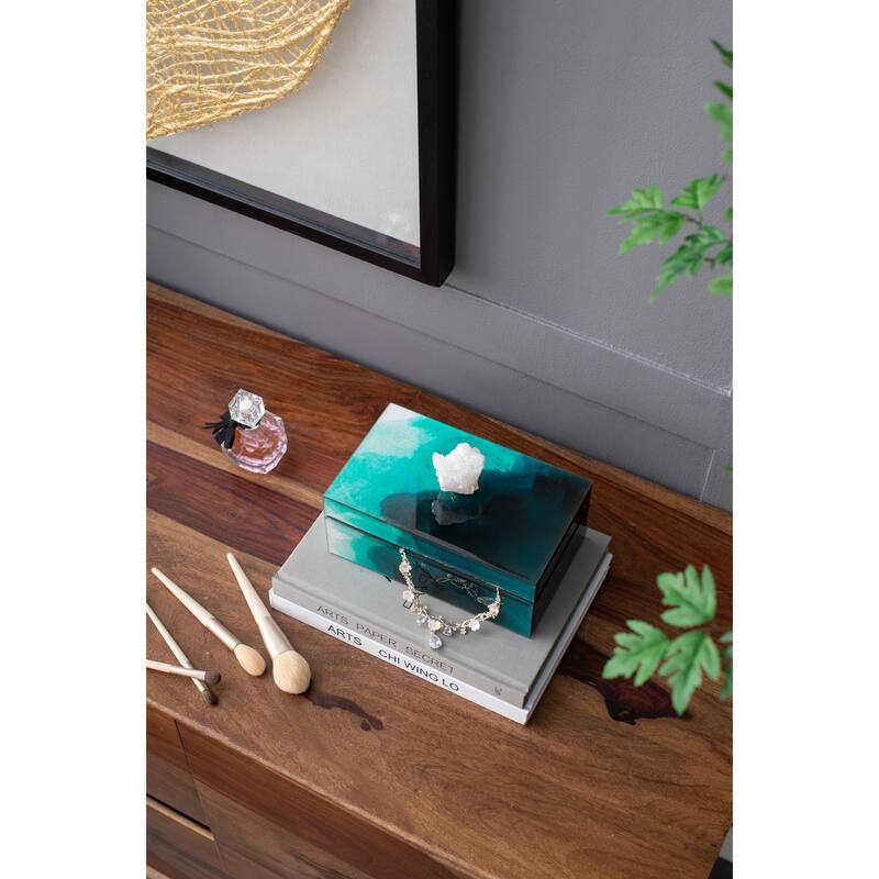 8.5" x 5" x 5" Bethany Aqua Jewelry Box, Stackable Decorative Storage Boxes With Lids