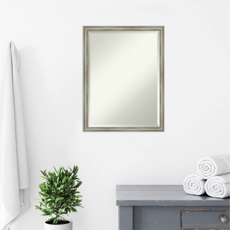 Salon Scoop Beveled Wood Framed Bathroom Vanity Wall Mirror