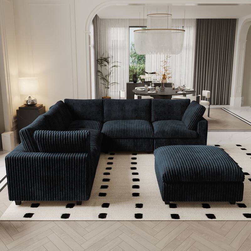 Modular Sectional Couch, Convertible V Shaped Sofa for Living Room, 5 Seat Comfy Modular Sofa With Chaise Ottoman