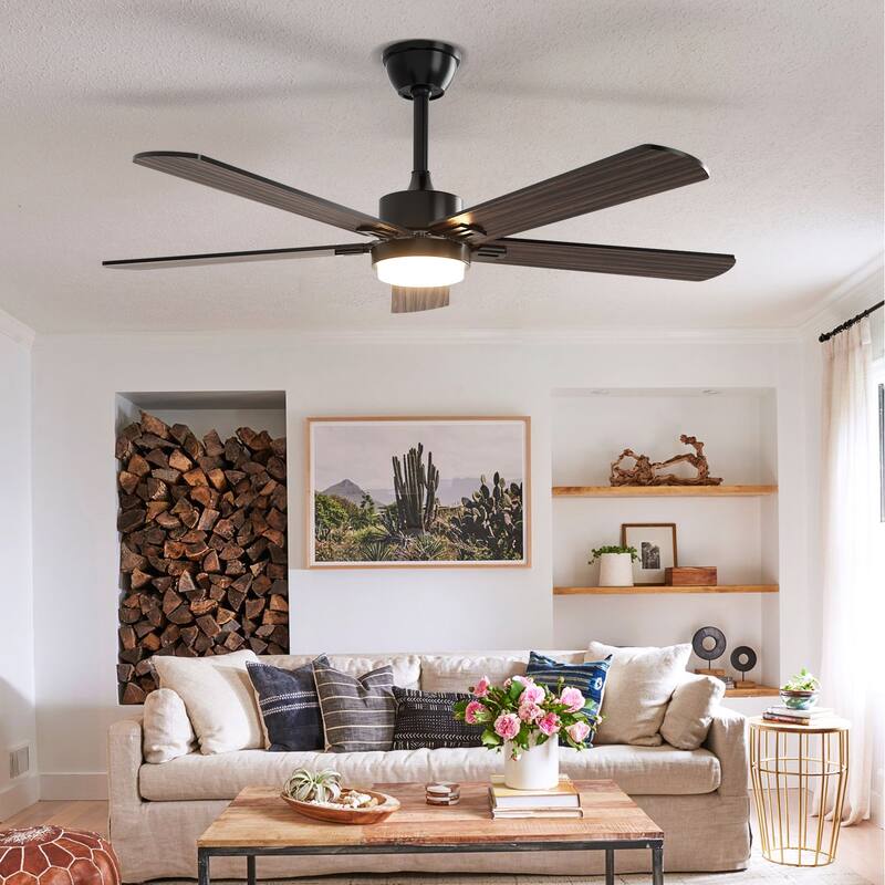 Modern Farmhouse Large Ceiling Fan with Integrated Light and Remote, Ceiling Fan with Timer and 6-speed Wind