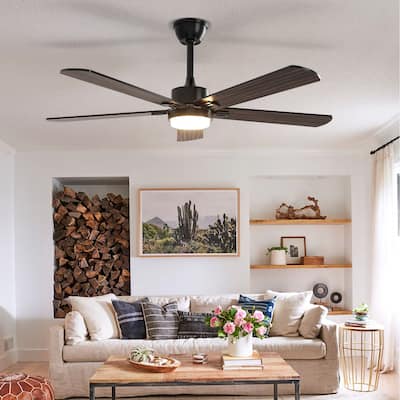Modern Farmhouse Large Ceiling Fan with Integrated Light and Remote, Ceiling Fan with Timer and 6-speed Wind
