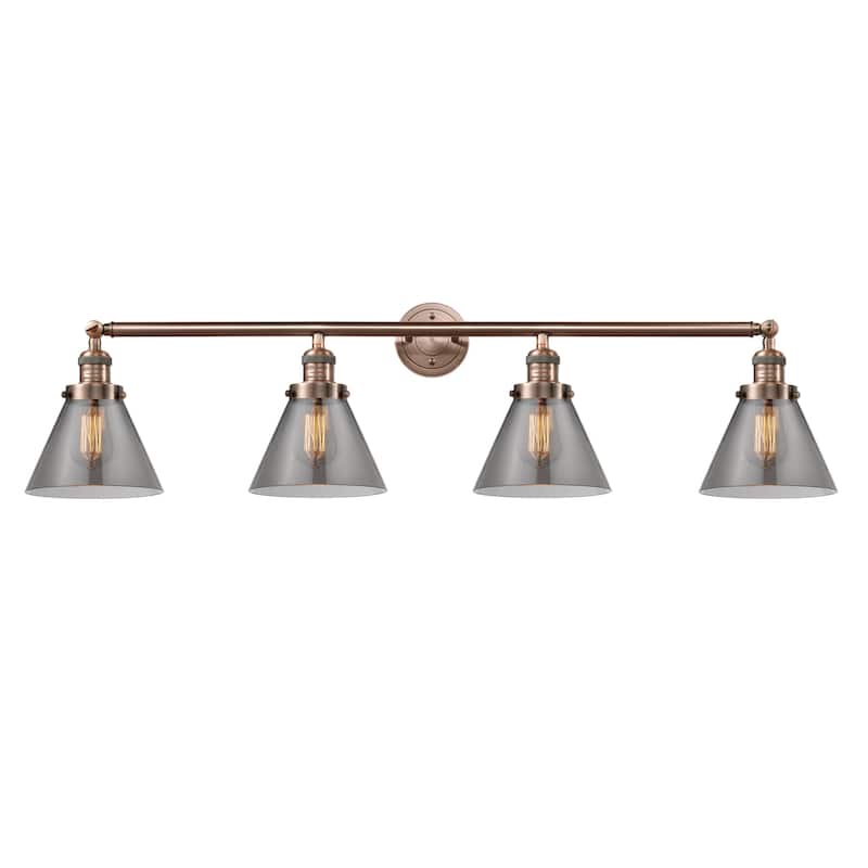 Innovations Lighting Large Cone 4 Light 44" Wide Bathroom Vanity Light - Antique Copper / Smoked