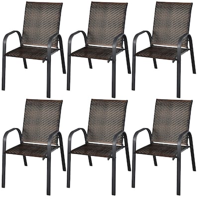 Costway Set of 6 Patio Rattan Dining Chairs Stackable Armrest Garden - See Details