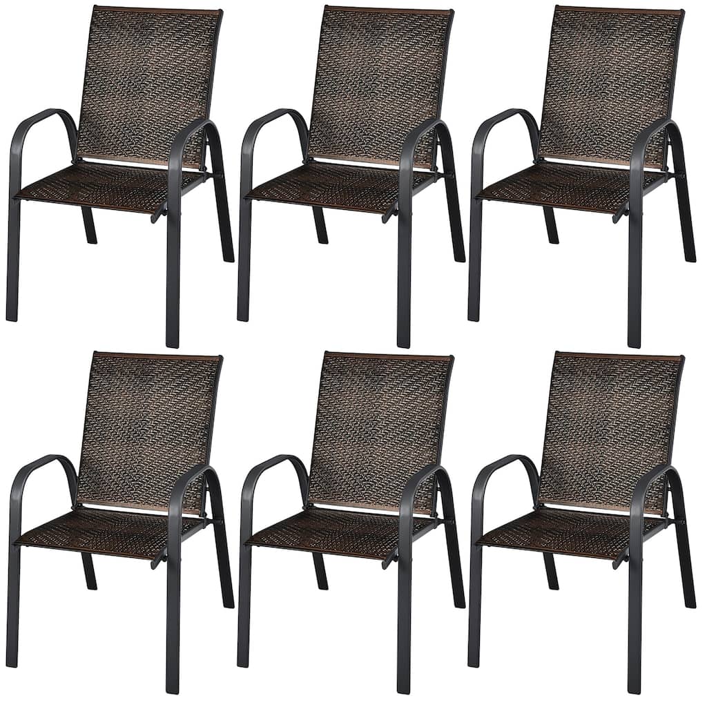 Costway Set of 6 Patio Rattan Dining Chairs Stackable Armrest Garden - See Details