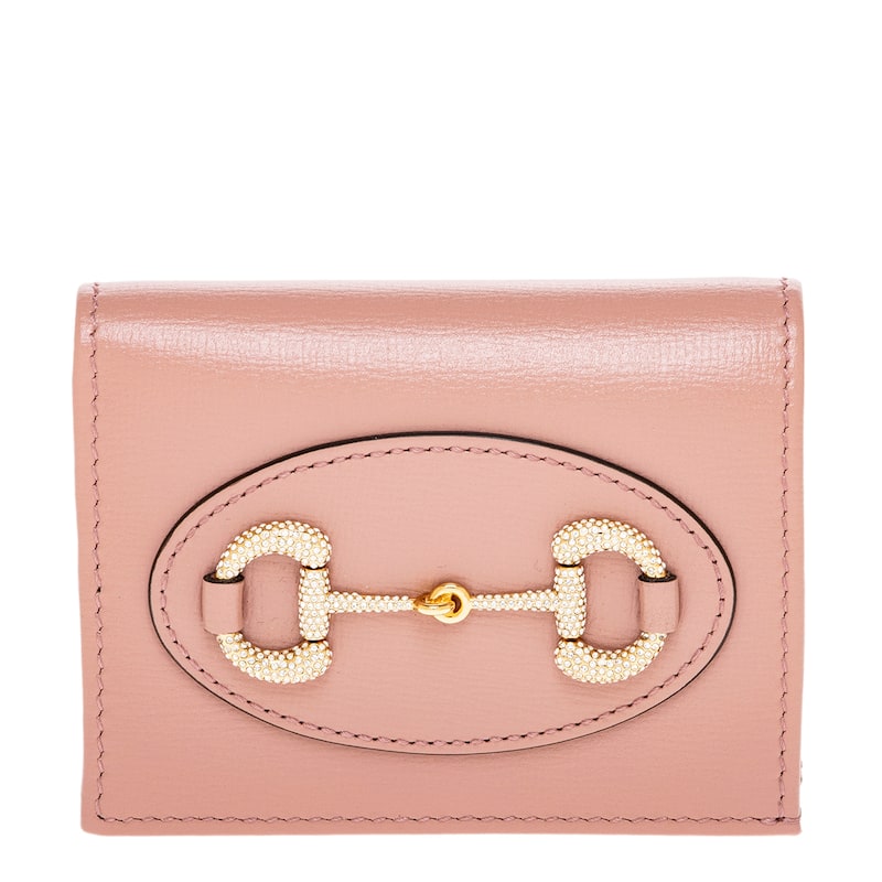 Gucci Crystal Detailed Horsebit 1955 Card Case Wallet - Pink