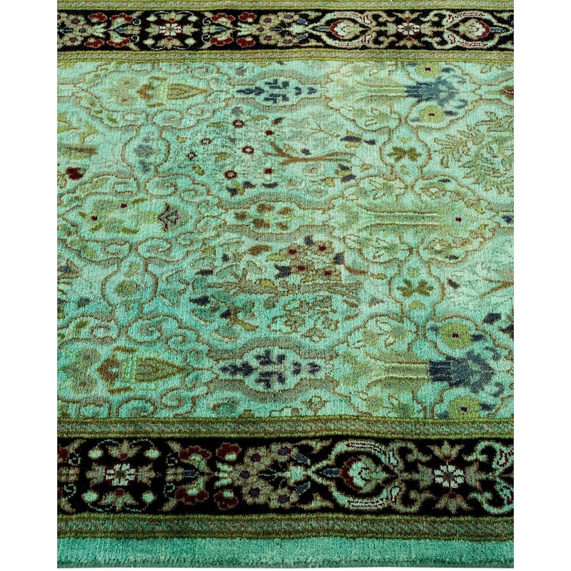 Overton Hand Knotted Wool Vintage Inspired Modern Contemporary Overdyed Green Runner Rug - 2' 6" x 8' 1"