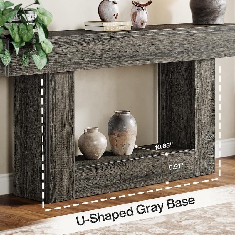 63" Long Console Table, Farmhouse 2-Tier Entryway Table with U-Shaped Base - 63" W x 11.8" D x 32.3" H