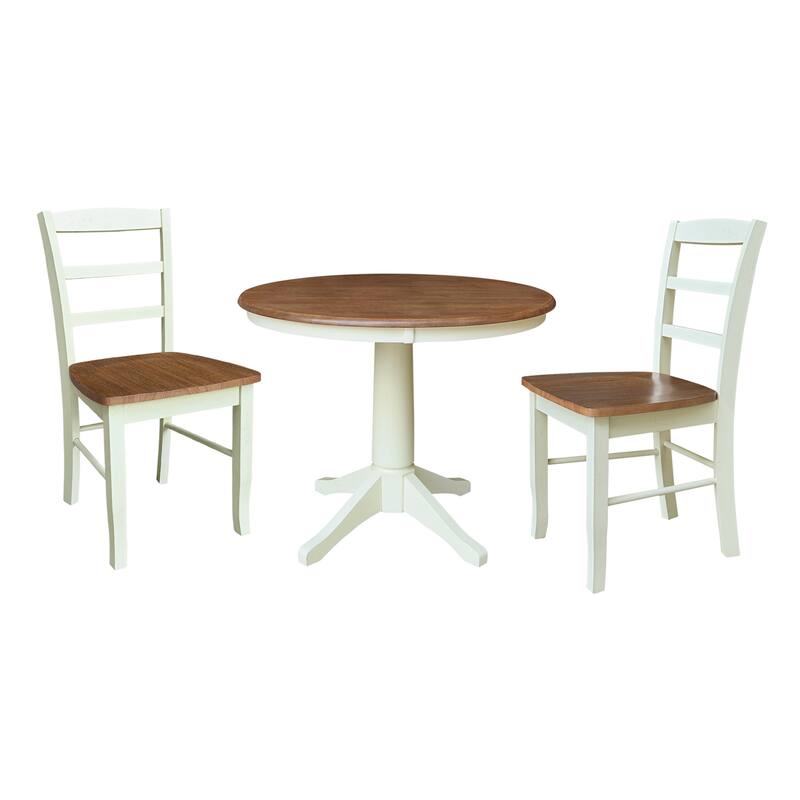 36" Round Pedestal Dining Table with Madrid Chairs - 3-Piece - Hickory/Shell