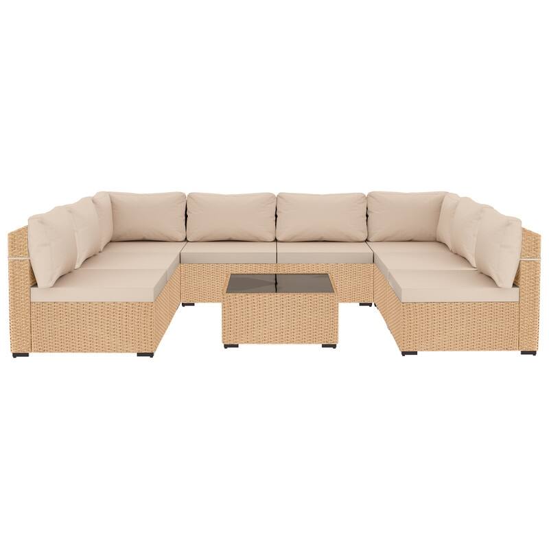 Patio Watcher Patio Conversation Set 9-Piece Yellow Wicker Sectional Seating Group with Cusions