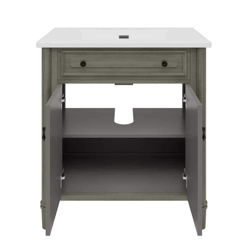 Roomfitters 31" Vintage Bathroom Vanity with Sink, Rustic Cabinet with Soft-Close Doors, Adjustable Shelf and Curved Design