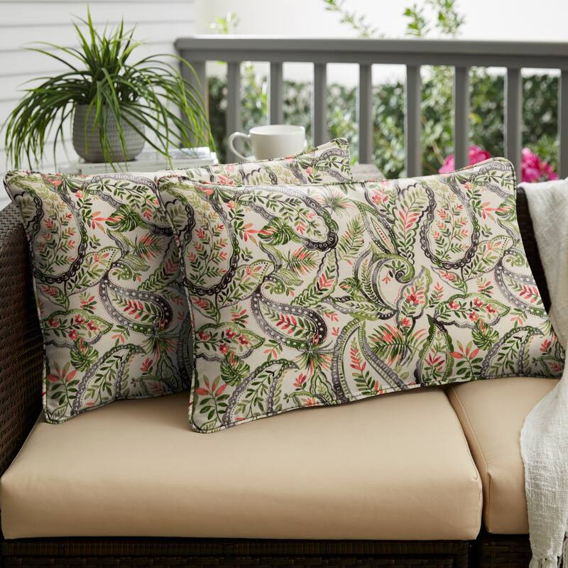 Green and Blue Paisley Corded Lumbar Pillows (Set of 2) by Havenside Home