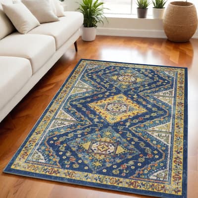 Duvuf Power Loomed Geometric Modern Low Pile Area Rug By HomeRoots - 87' X '63' X '0.25