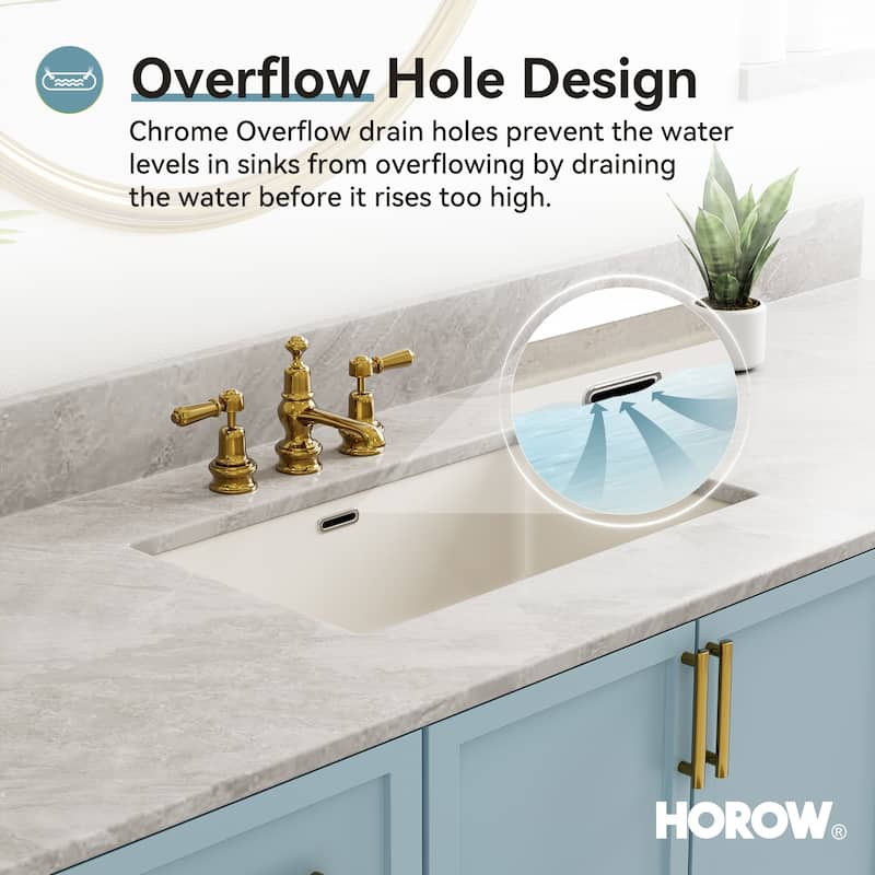 HOROW 23.63 in Rectangular Undermount Ceramic Bathroom Sink in Biscuit with Overflow Drain
