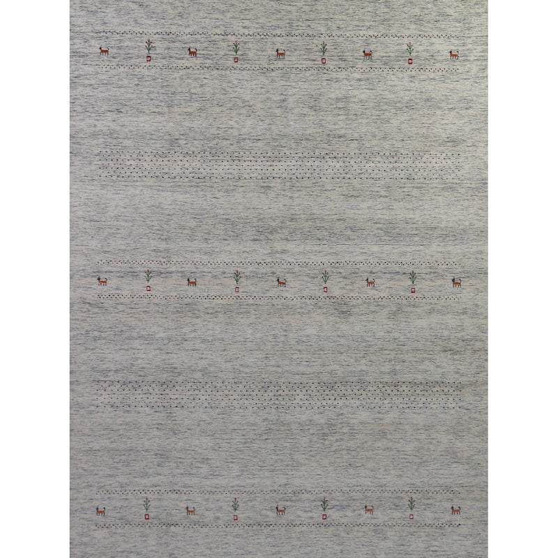 Little Animals Gabbeh Indian Area Rug Hand-Knotted Beige Wool Carpet - 8'1" x 9'11"