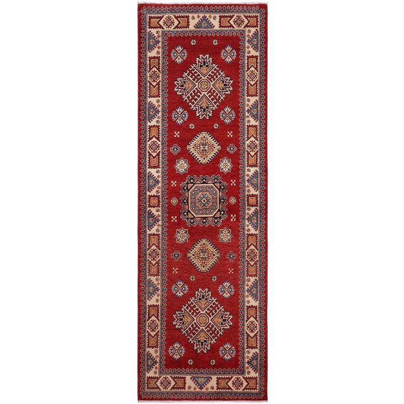 Tribal Super Kazak Sahara Red/Beige Hand Knotted Wool Runner - 2'9'' x 7'10''