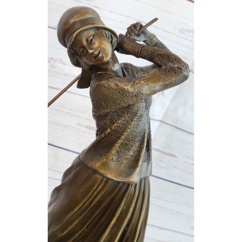 Golf Lover Mothers Day Female Golfer Club Bag Bronze Marble Sculpture Statue