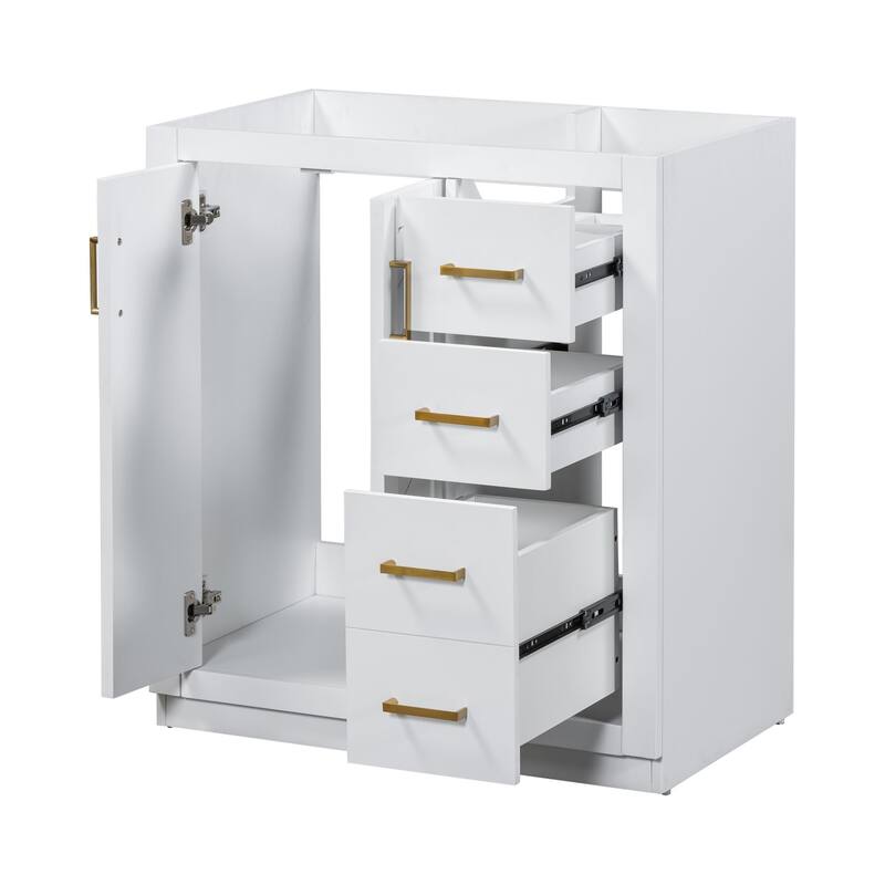 Retro Style Bathroom Vanity Cabinet with Solid Wood Frame, 3 Drawers, Soft-Closing Hinges - 29.53in L Solid Wood+MDF