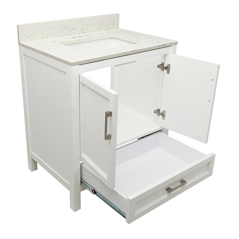 Nevado 37" Bathroom Vanity with Cultured Marble Vanity Top Sink in White with White Basin