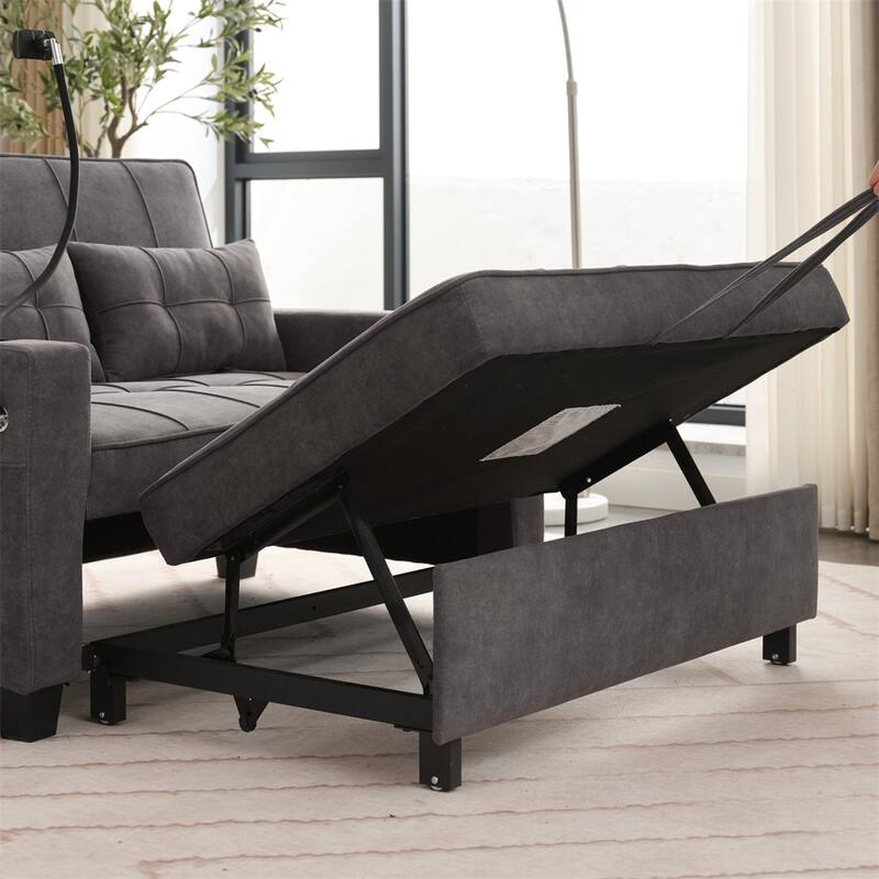 3-in-1 Pull Out Convertible Sleeper Chair w/ USB Ports,Wear Resistant