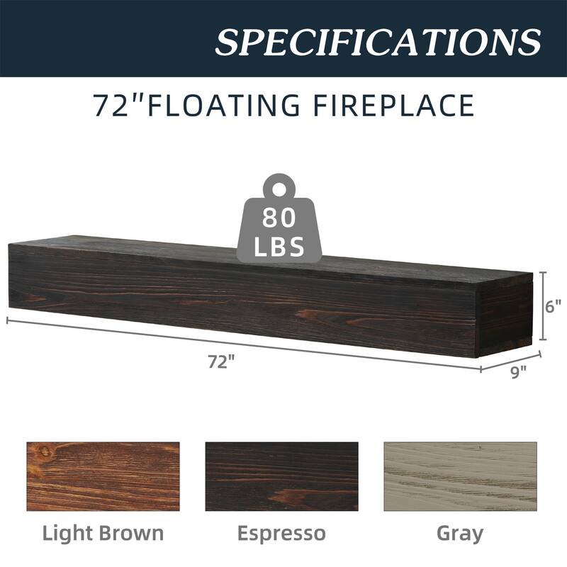 72" Rustic Wood Fireplace Mantel