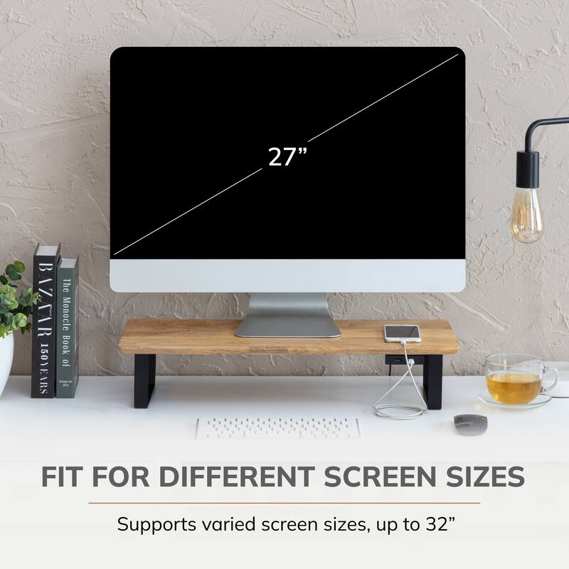Jani Wood Monitor Stand Riser Desk - Ergonomic Design Stand, Desktop Organizer Table for Home, Office Workspace, Gaming Desk