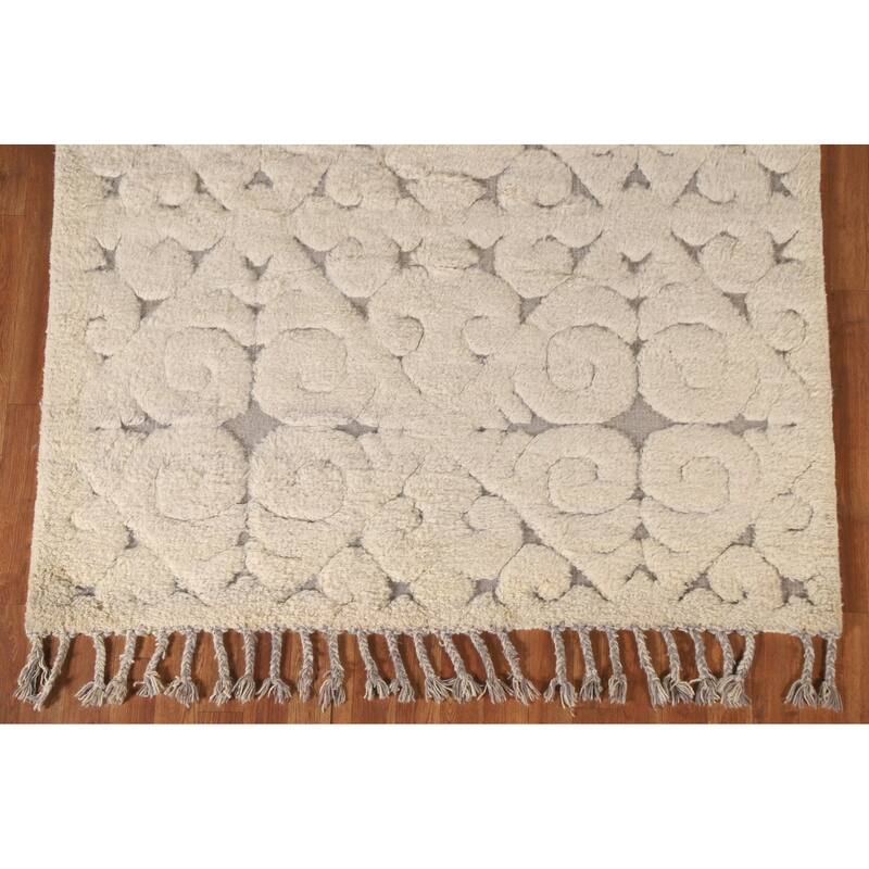 Beige Moroccan Style Area Rug Hand-Knotted Wool Carpet - 5'1"x 8'2"