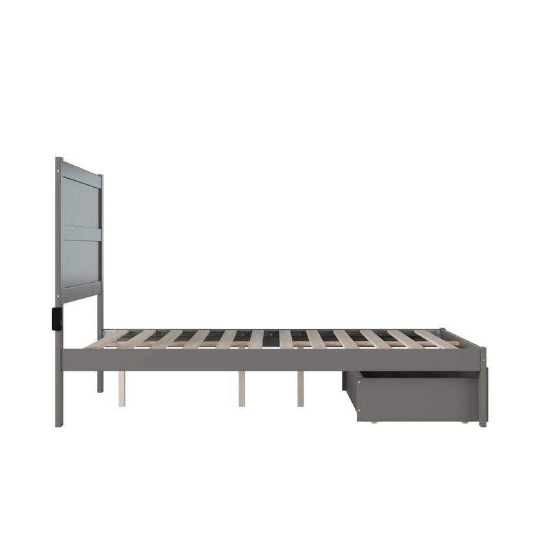 Full Size Bed with Storage Drawer - Grey Platform Bed Frame, Modern Retro Design