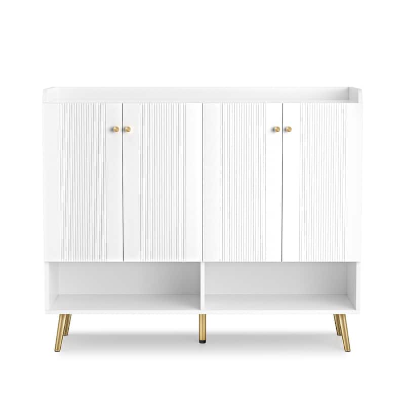 Modern 30 Pairs White Large Shoe Storage Cabinet 6-Tier Shoe Rack Organizer with 4 Doors for Entryway