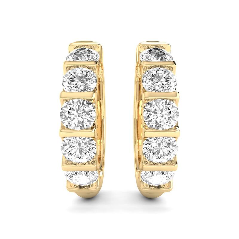 Marquee 1 Carat TW Natural Channel Set Diamond Hoop Earrings in 14K Yellow Gold