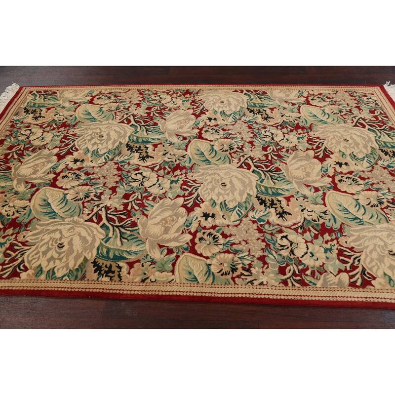 Vegetable Dye Floral Art Deco Chinese Oriental Wool Area Rug Handmade - 5'1" x 8'2"