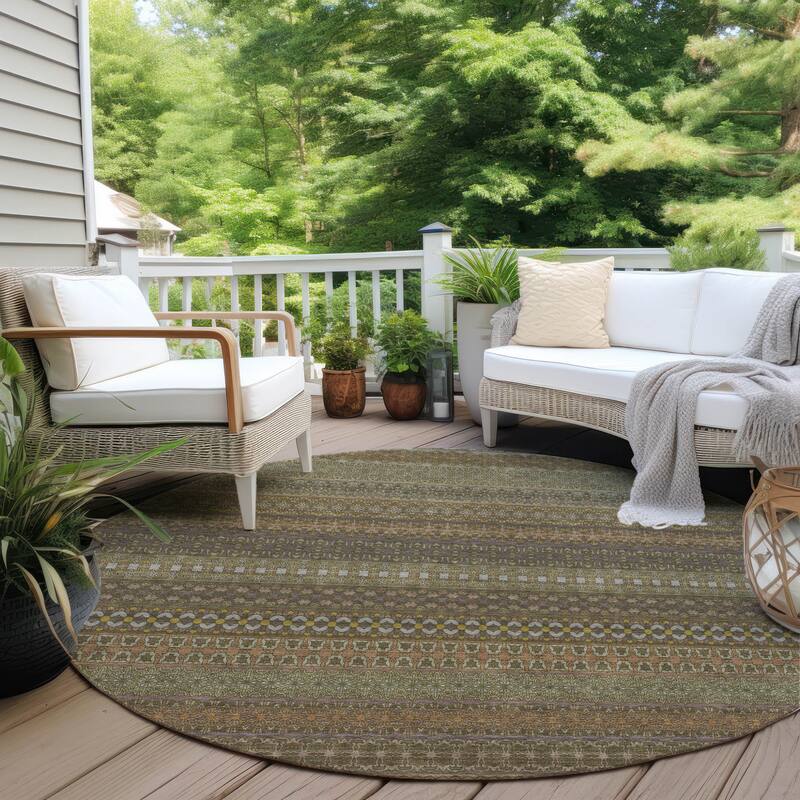 Pafi Stripe Weather Resistant Blended Style Outdoor Rug