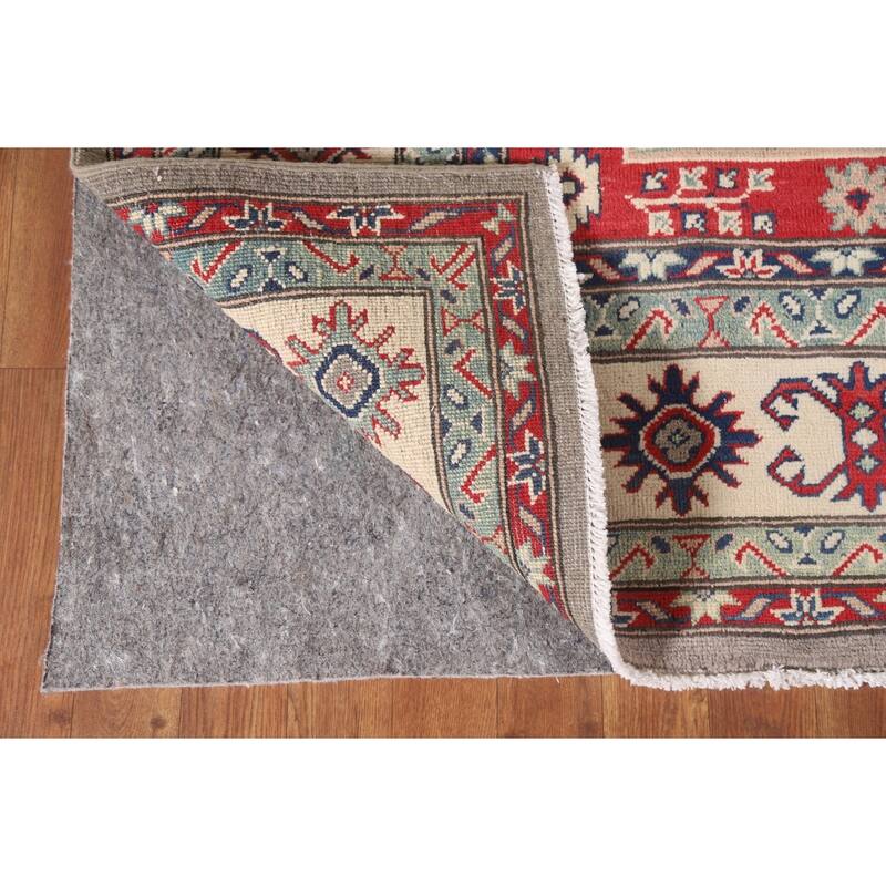 Hand Knotted Oriental 100% Wool Carpet Traditional Geometric Brown Kazak Area Rug - 9' 5'' X 6' 7''
