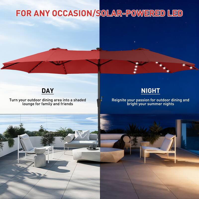 Autlaycil 15 ft Patio Umbrella with Base & 48 LED lights for Outdoor Umbrella