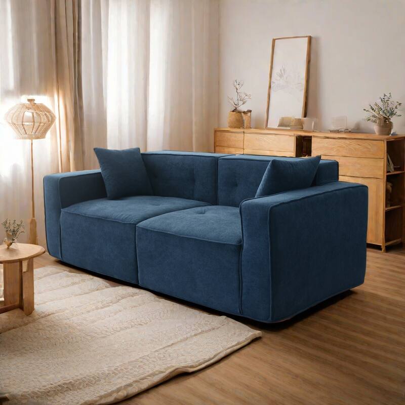 Blue Fabric 3-Seat Compression Sofa with Ergonomic Design