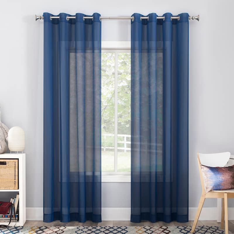 No. 918 Calypso Voile Sheer Grommet Curtain Panel, Single Panel - Royal Blue - 59" x 63"
