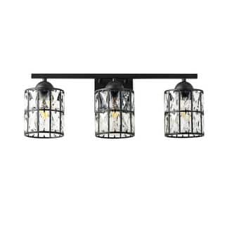 Modern 3-Light Bathroom Vanity Light in Matte Black with Clear Crystal Shades Wall Sconce Fixture