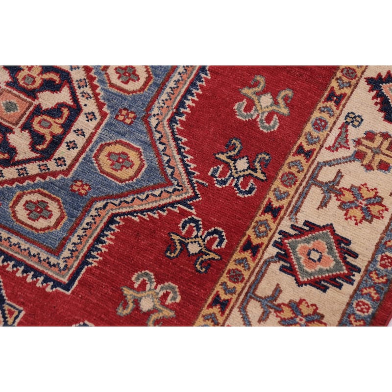 Southwestern Kazak Reynaldo Red/Beige Wool Rug - 4'0'' x 5'5''