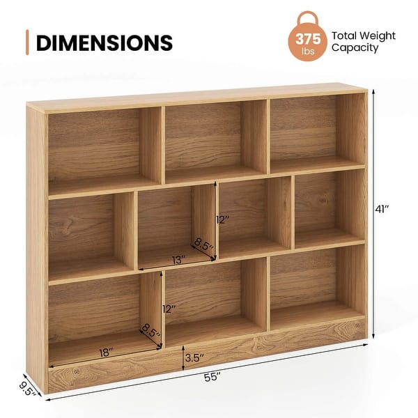 dimension image slide 1 of 2, Costway 10-Cube Bookcase 41" Wooden Toy Storage Organizer for Kids - See Details