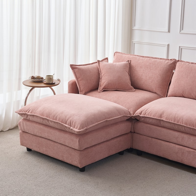 Upholstered Soft Chenille Fabric Sofa,3 Seater with Ottoman L Shape Sofa