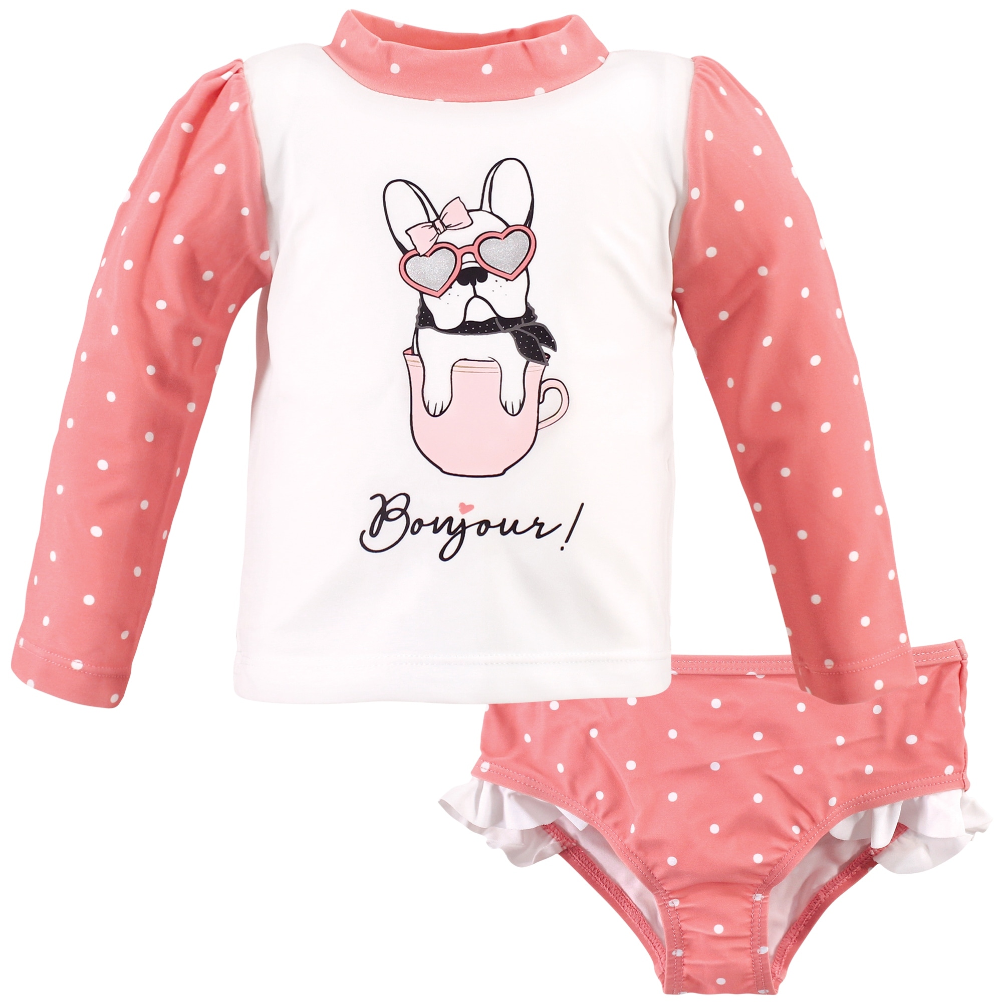 Hudson Baby Toddler Girl Swim Rashguard Set, Bonjour