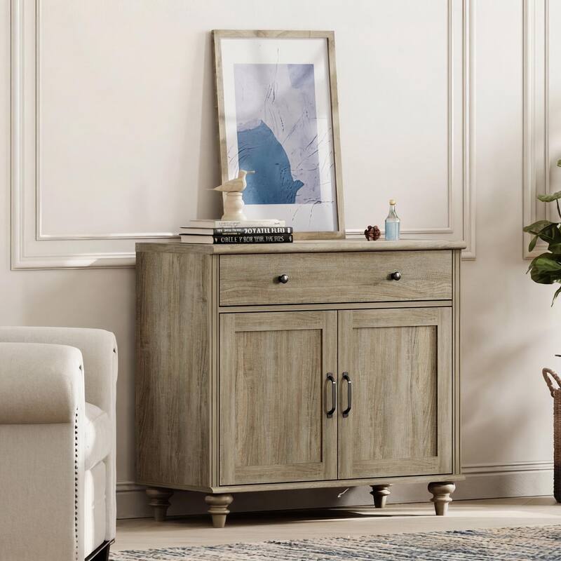 Farmhouse TV Stand for 75 inch TV, TV Console with Storage - 34inch - Grey