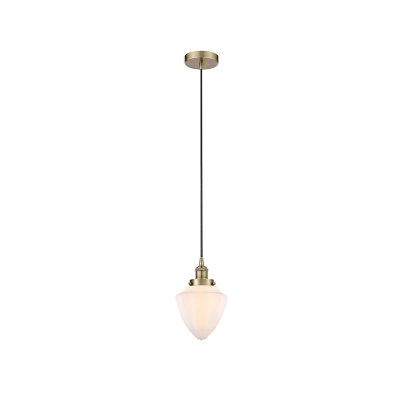 Innovations Lighting Bullet - 1 Light 7" Cord Hung Mini Pendant - Antique Brass/Matte White