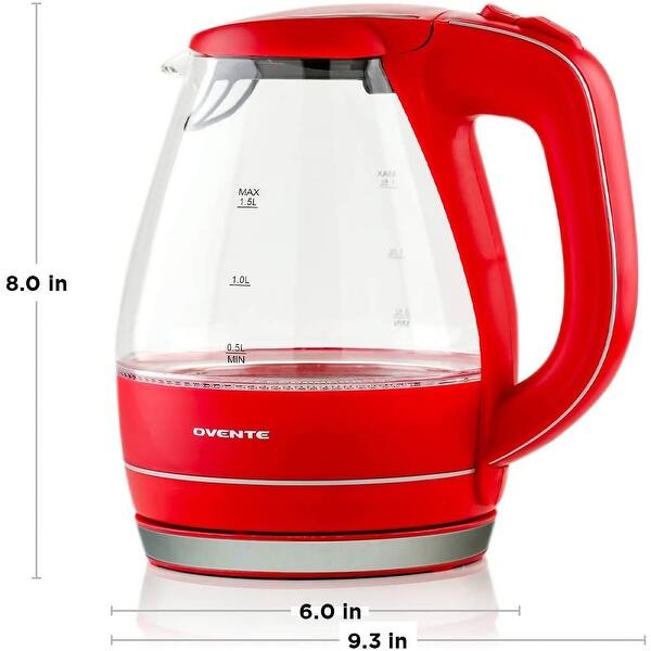 Ovente Portable Electric Glass Kettle 1.5 Liter with Blue LED Light and