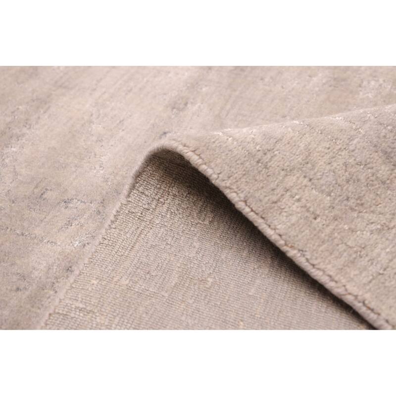 ECARPETGALLERY Hand Loomed Elysian Light Grey Viscose, Wool Rug - 7'11 x 11'1