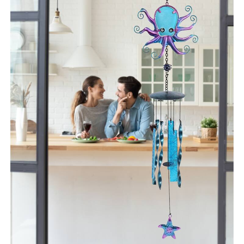 CoTa Global Octopus Wind Chime – Handmade Glass and Metal Chime - 27.5 Inches